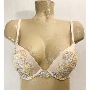 Victoria’s Secret Dream Angels Push Up Bra 32 D 32D Peach Blue Floral Lace